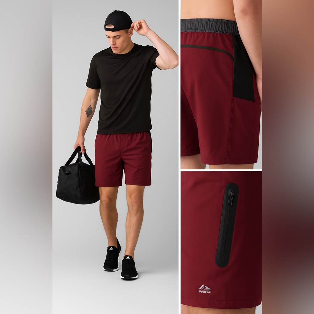 RBX Red and Black Athletic Shorts Lightweight Performance Fit